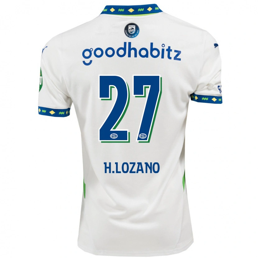 Danxen Damen Hirving Lozano #27 Weiß Dunkelblau Ausweichtrikot Trikot 2024/25 T-Shirt