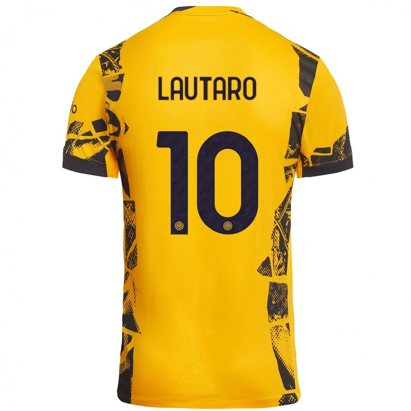 Danxen Damen Lautaro Martínez #10 Gold Schwarz Ausweichtrikot Trikot 2024/25 T-Shirt