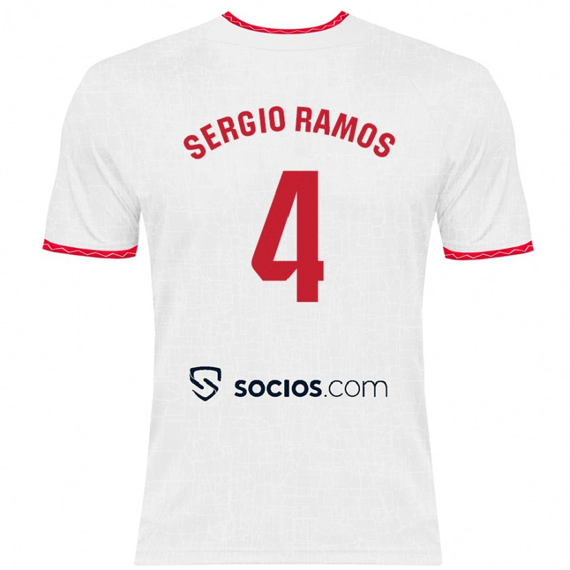 Danxen Kinder Sergio Ramos #4 Weiß Rot Heimtrikot Trikot 2024/25 T-Shirt