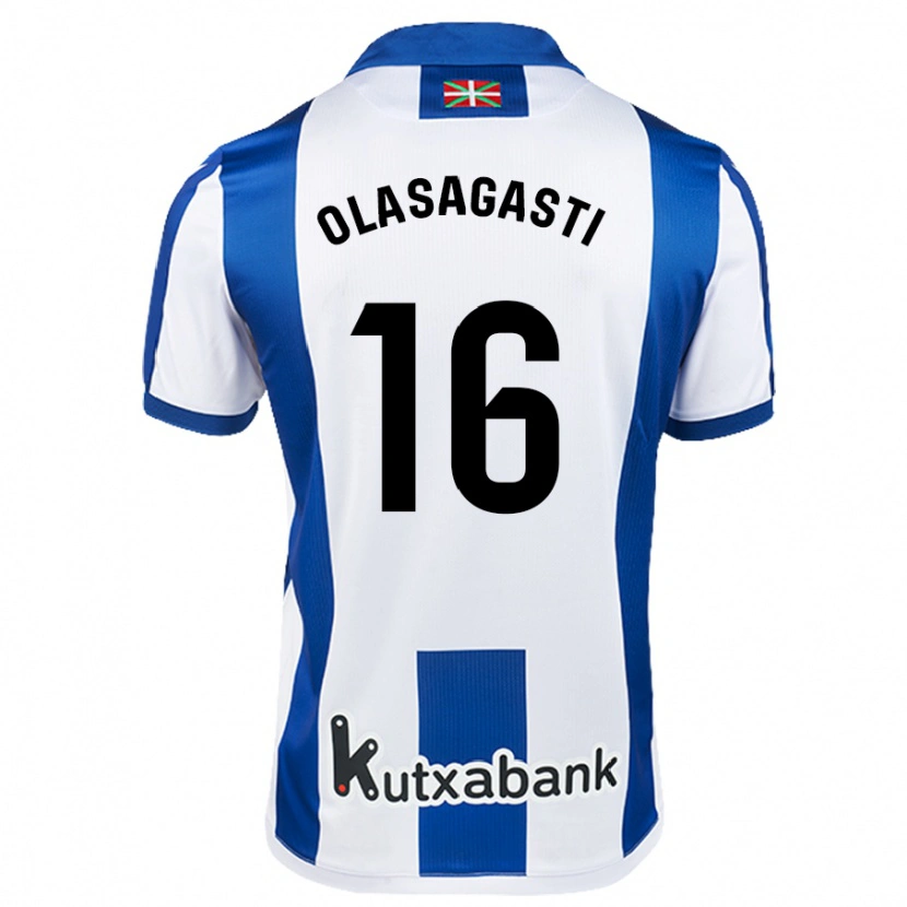 Danxen Kinder Jon Ander Olasagasti #16 Weiß Blau Heimtrikot Trikot 2024/25 T-Shirt