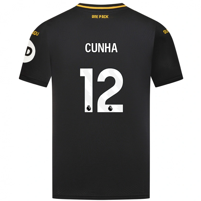 Danxen Kinder Matheus Cunha #12 Schwarz Auswärtstrikot Trikot 2024/25 T-Shirt