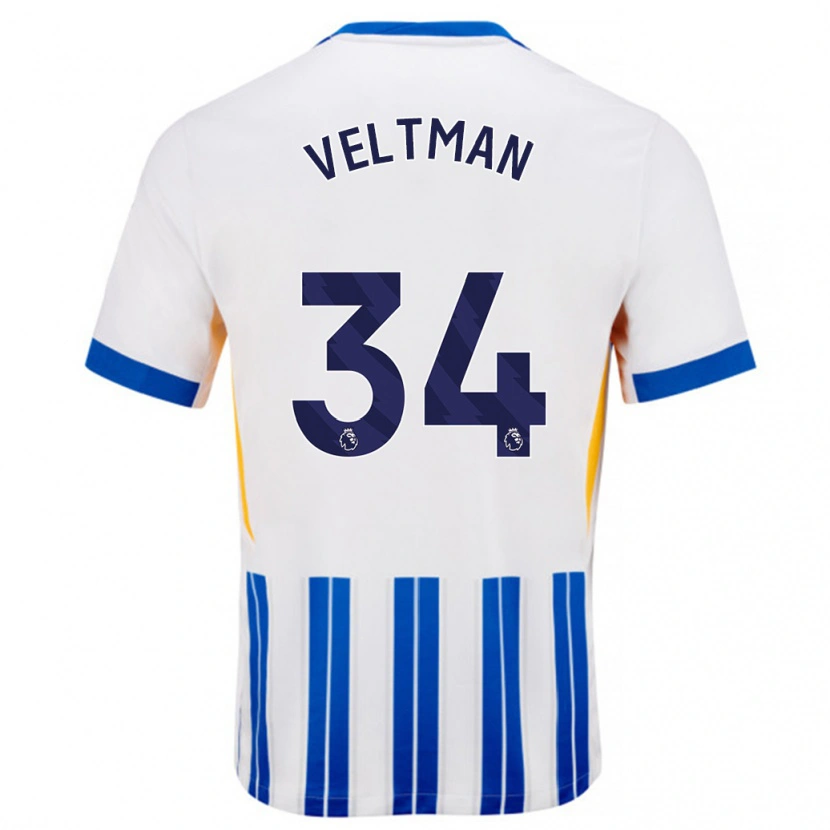 Danxen Herren Joël Veltman #34 Weiß Blaue Nadelstreifen Heimtrikot Trikot 2024/25 T-Shirt