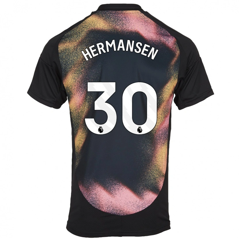 Danxen Herren Mads Hermansen #30 Schwarz Weiß Auswärtstrikot Trikot 2024/25 T-Shirt