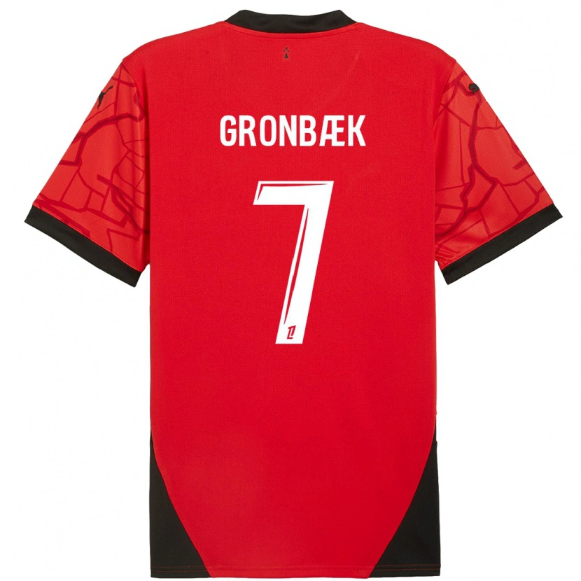 Danxen Kinder Albert Grønbaek #7 Rot Schwarz Heimtrikot Trikot 2024/25 T-Shirt