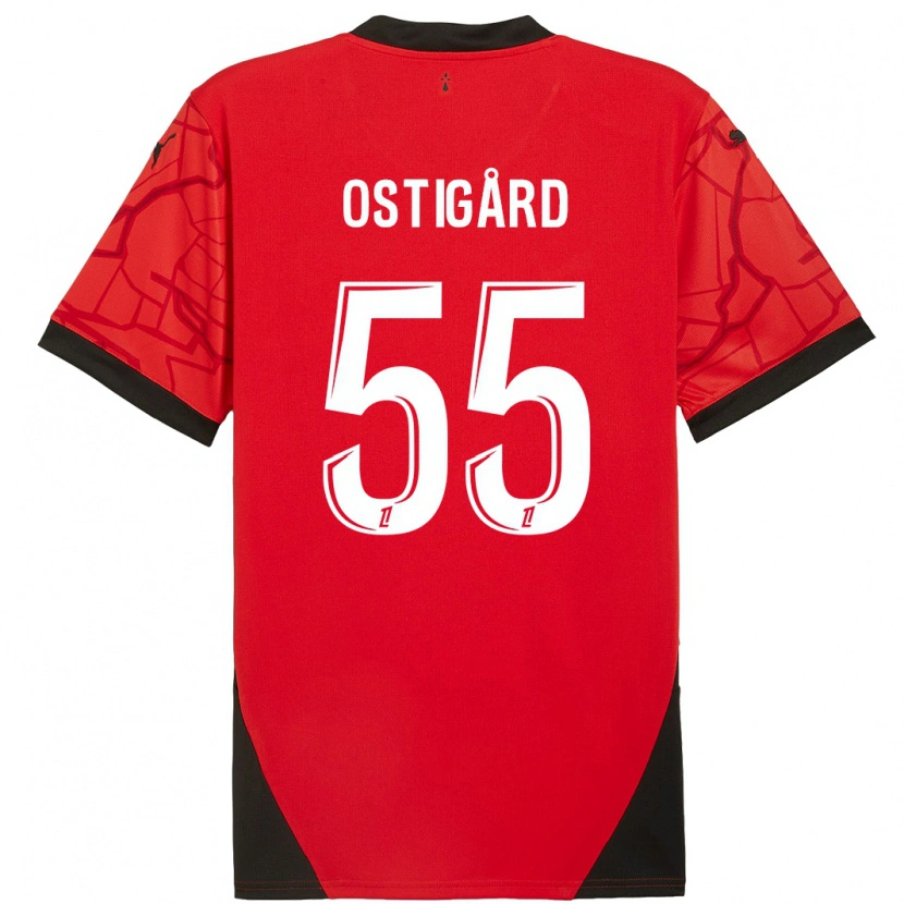 Danxen Kinder Leo Østigård #55 Rot Schwarz Heimtrikot Trikot 2024/25 T-Shirt