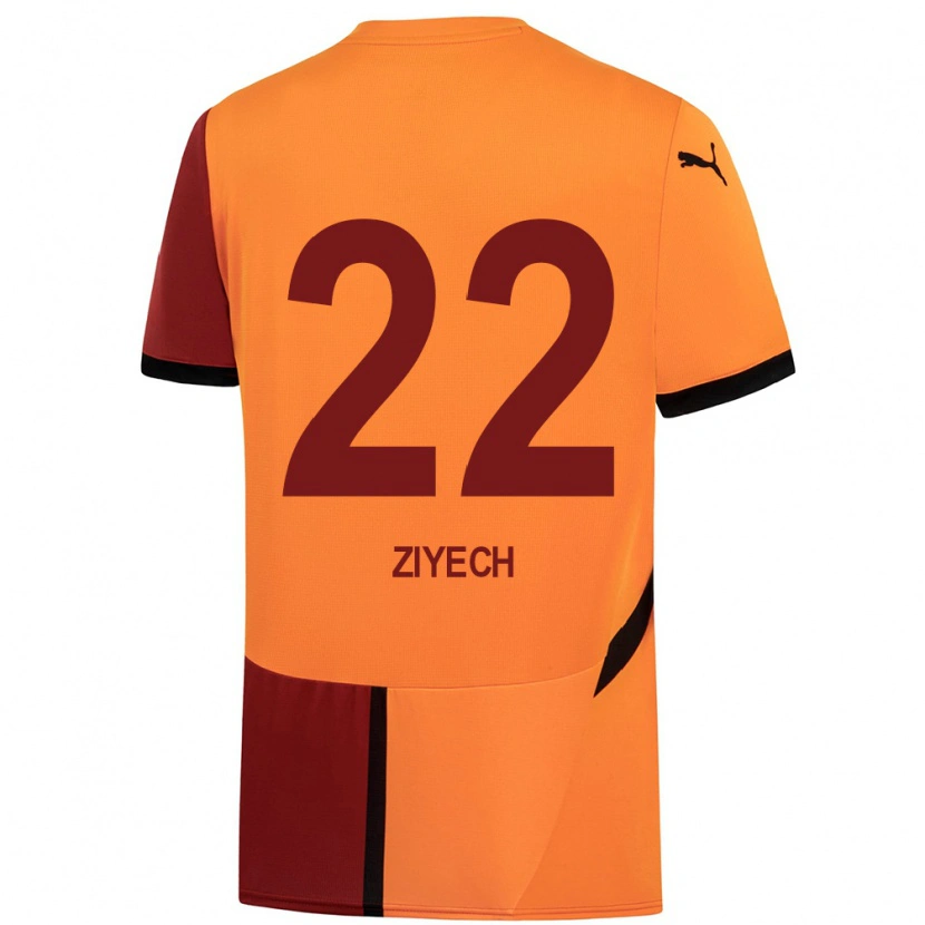 Danxen Kinder Hakim Ziyech #22 Gelb Rot Heimtrikot Trikot 2024/25 T-Shirt