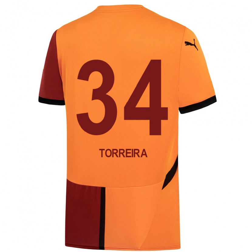 Danxen Kinder Lucas Torreira #34 Gelb Rot Heimtrikot Trikot 2024/25 T-Shirt