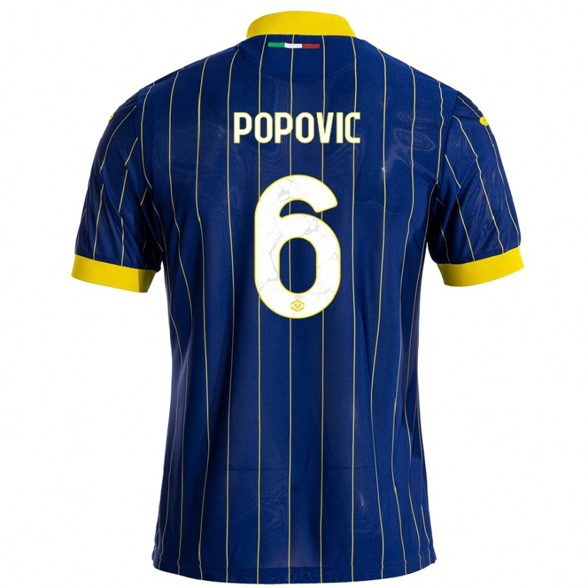 Danxen Kinder Andrej Popovic #6 Blau Gelb Heimtrikot Trikot 2024/25 T-Shirt