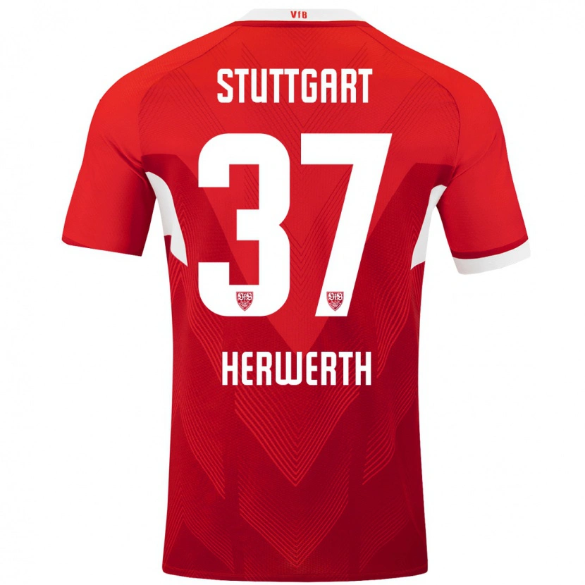 Danxen Kinder Maximilian Herwerth #37 Rot Weiß Auswärtstrikot Trikot 2024/25 T-Shirt