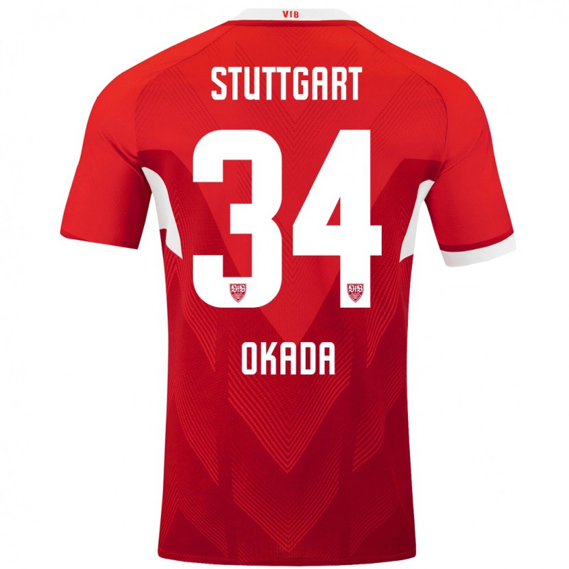 Danxen Kinder Rei Okada #34 Rot Weiß Auswärtstrikot Trikot 2024/25 T-Shirt