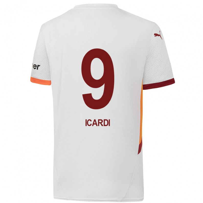 Danxen Kinder Mauro Icardi #9 Weiß Gelb Rot Auswärtstrikot Trikot 2024/25 T-Shirt