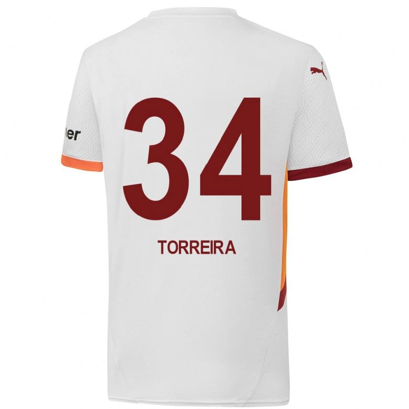 Danxen Kinder Lucas Torreira #34 Weiß Gelb Rot Auswärtstrikot Trikot 2024/25 T-Shirt