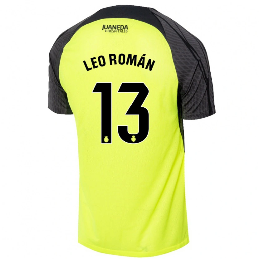 Danxen Kinder Leo Román #13 Fluoreszierend Grün Schwarz Auswärtstrikot Trikot 2024/25 T-Shirt