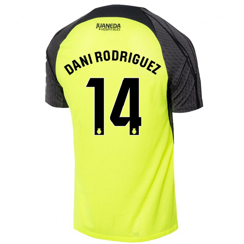 Danxen Kinder Dani Rodríguez #14 Fluoreszierend Grün Schwarz Auswärtstrikot Trikot 2024/25 T-Shirt