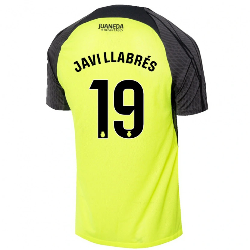 Danxen Kinder Javi Llabrés #19 Fluoreszierend Grün Schwarz Auswärtstrikot Trikot 2024/25 T-Shirt