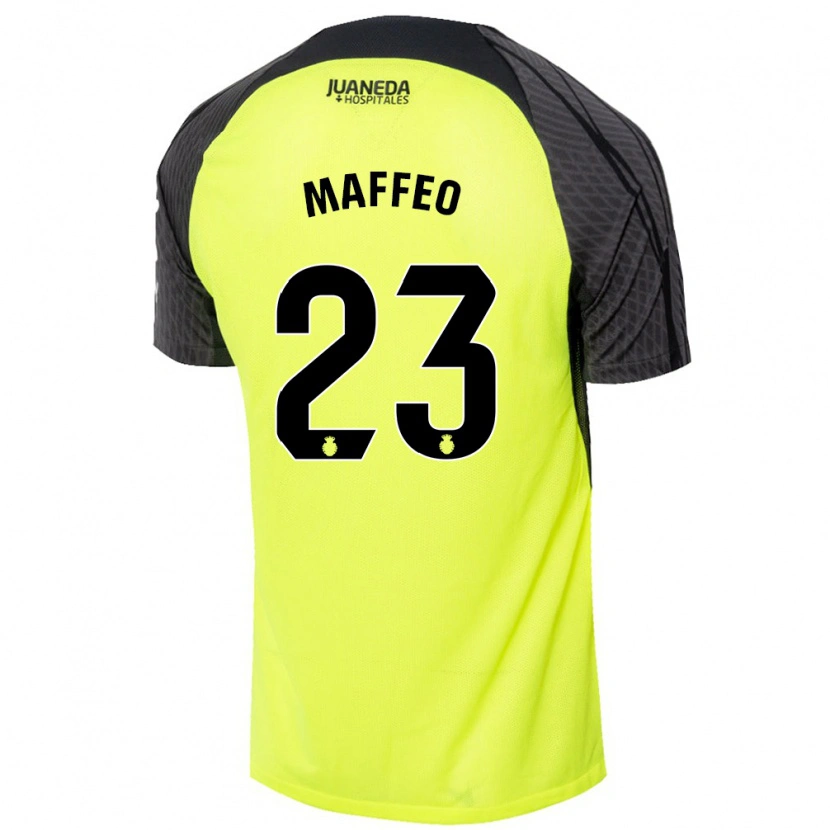 Danxen Kinder Pablo Maffeo #23 Fluoreszierend Grün Schwarz Auswärtstrikot Trikot 2024/25 T-Shirt