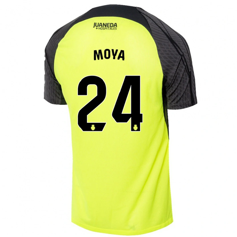 Danxen Kinder Pablo Moyá #24 Fluoreszierend Grün Schwarz Auswärtstrikot Trikot 2024/25 T-Shirt