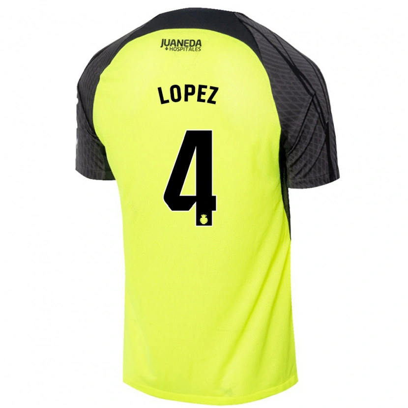 Danxen Kinder David López #4 Fluoreszierend Grün Schwarz Auswärtstrikot Trikot 2024/25 T-Shirt