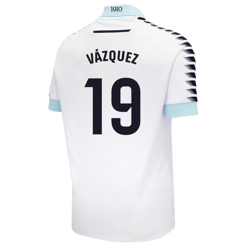 Danxen Kinder Borja Vázquez #19 Weiß Blau Auswärtstrikot Trikot 2024/25 T-Shirt