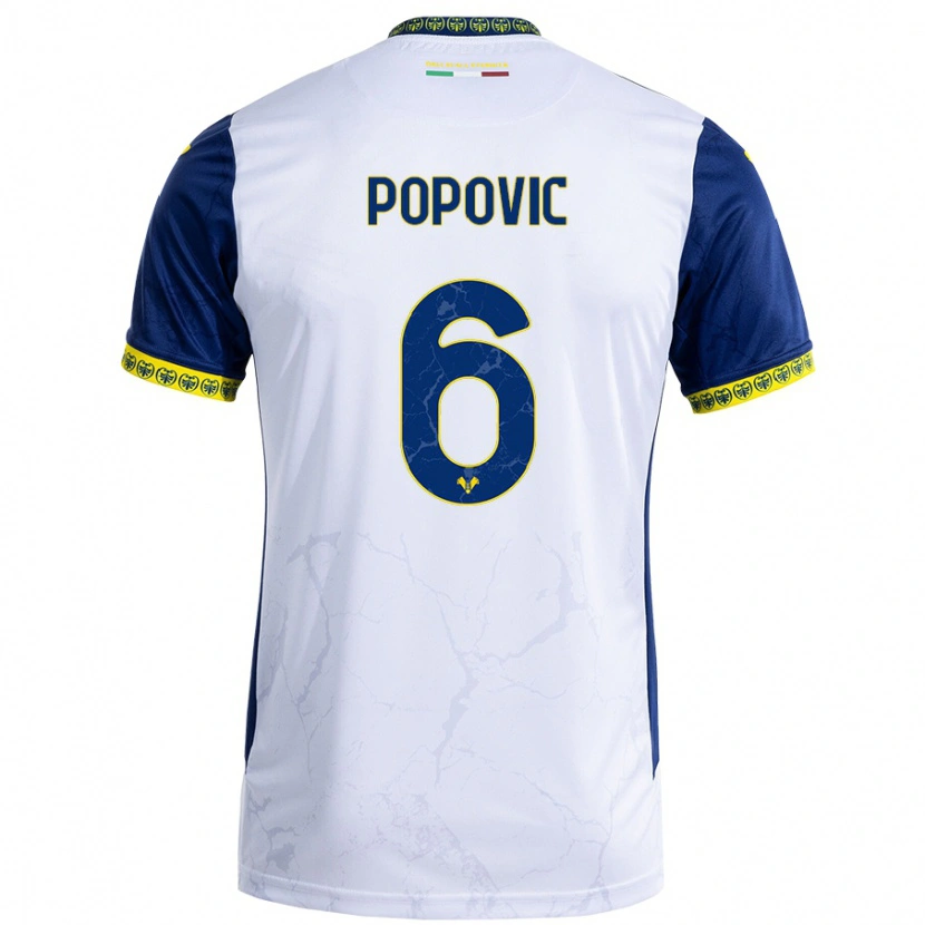 Danxen Kinder Andrej Popovic #6 Weiß Blau Auswärtstrikot Trikot 2024/25 T-Shirt