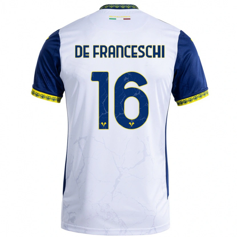 Danxen Kinder Edoardo De Franceschi #16 Weiß Blau Auswärtstrikot Trikot 2024/25 T-Shirt