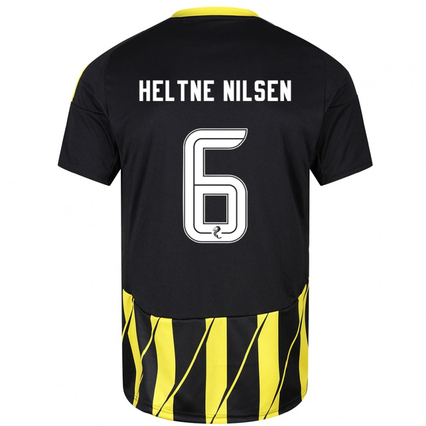 Danxen Kinder Sivert Heltne Nilsen #6 Schwarz Gelb Auswärtstrikot Trikot 2024/25 T-Shirt