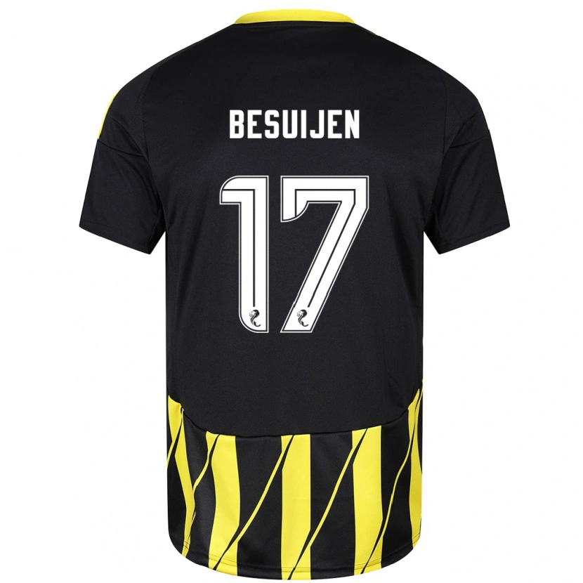 Danxen Kinder Vicente Besuijen #17 Schwarz Gelb Auswärtstrikot Trikot 2024/25 T-Shirt