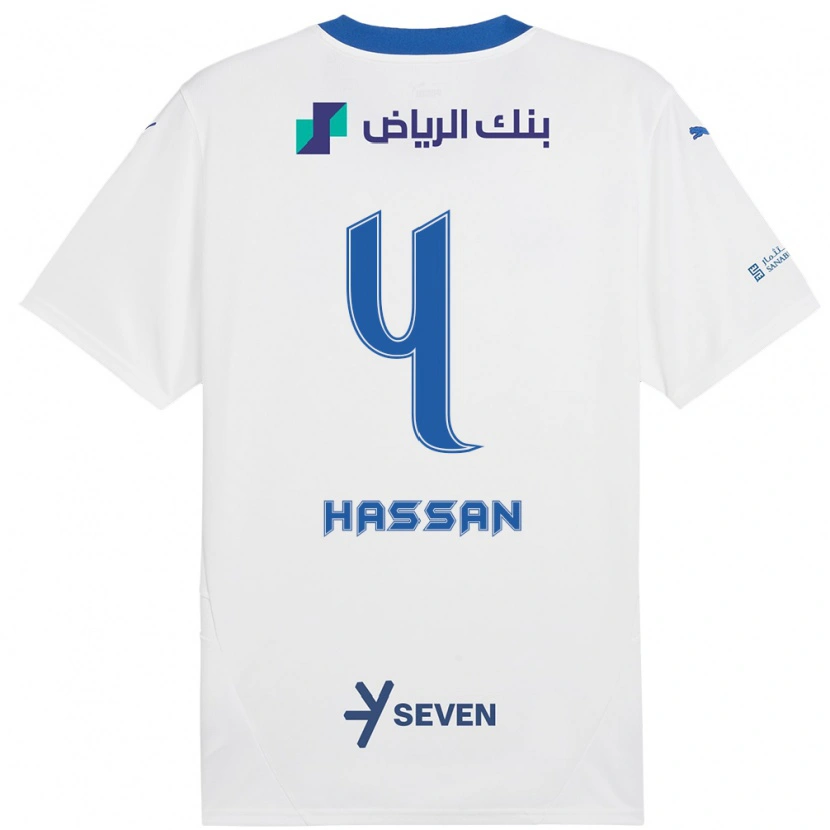 Danxen Kinder Eman Hassan #4 Weiß Blau Auswärtstrikot Trikot 2024/25 T-Shirt