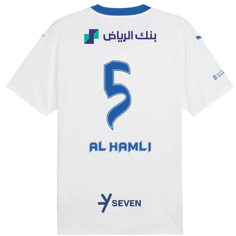 Danxen Kinder Noura Al-Hamli #5 Weiß Blau Auswärtstrikot Trikot 2024/25 T-Shirt