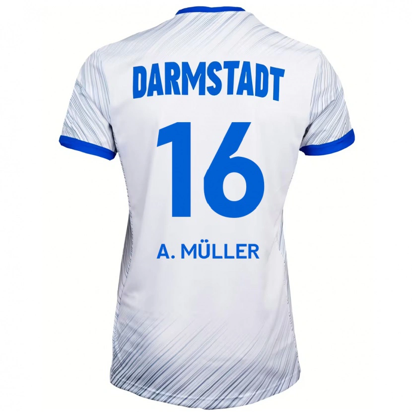 Danxen Kinder Andreas Müller #16 Weiß Blau Auswärtstrikot Trikot 2024/25 T-Shirt