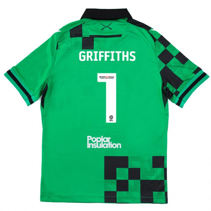 Danxen Kinder Josh Griffiths #1 Grün Schwarz Auswärtstrikot Trikot 2024/25 T-Shirt