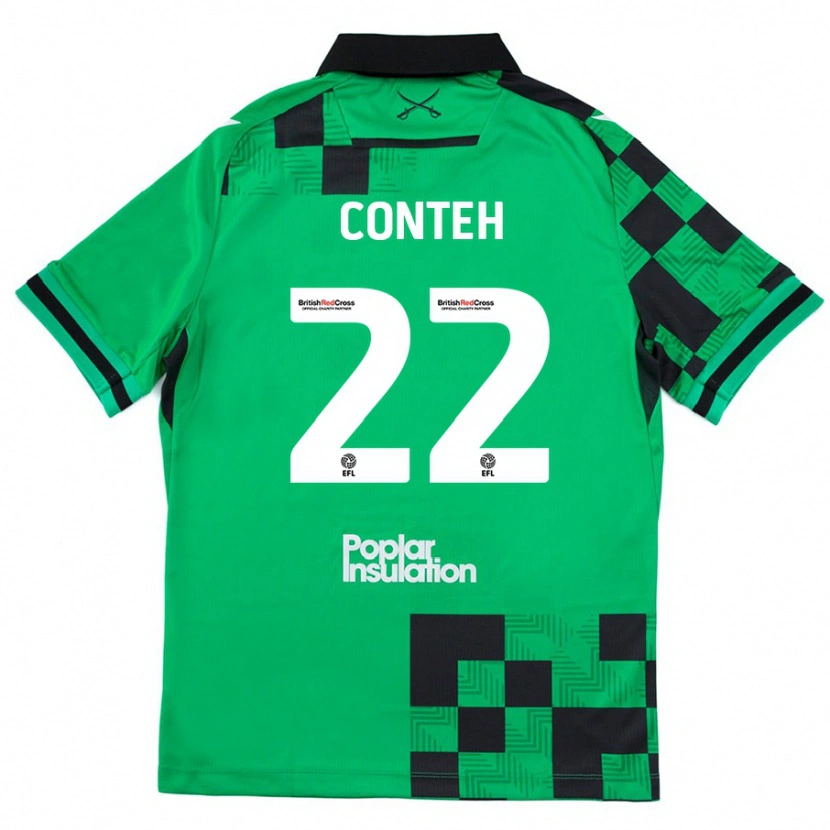 Danxen Kinder Kamil Conteh #22 Grün Schwarz Auswärtstrikot Trikot 2024/25 T-Shirt