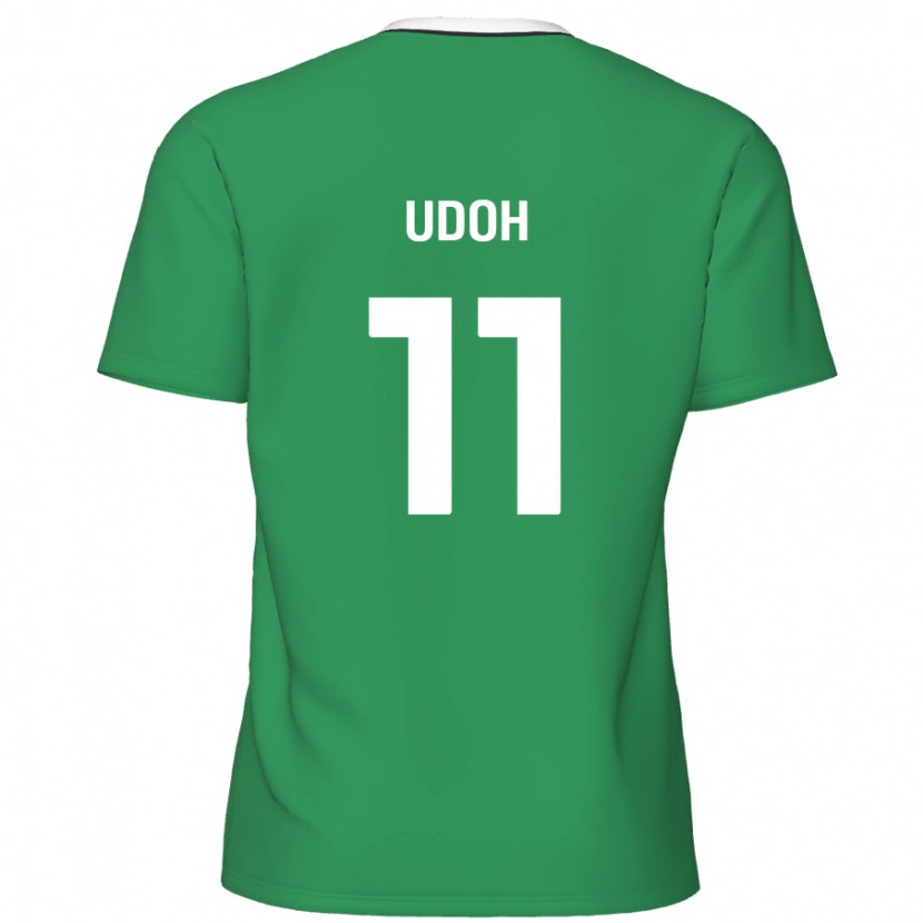 Danxen Kinder Daniel Udoh #11 Grün Weiße Streifen Auswärtstrikot Trikot 2024/25 T-Shirt