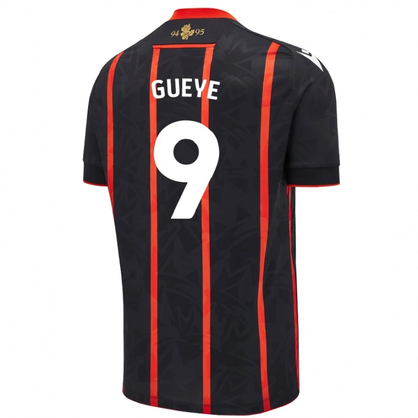 Danxen Kinder Makhtar Gueye #9 Schwarz Rot Auswärtstrikot Trikot 2024/25 T-Shirt