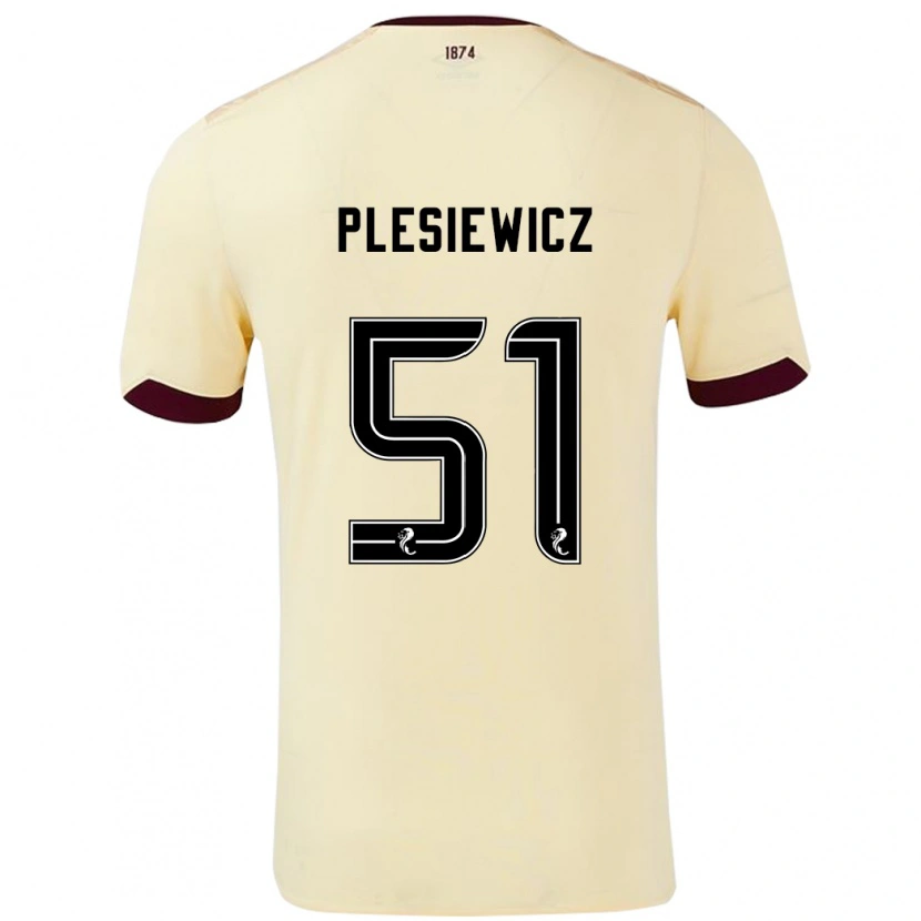 Danxen Kinder Szymon Plesiewicz #51 Creme Burgunderrot Auswärtstrikot Trikot 2024/25 T-Shirt