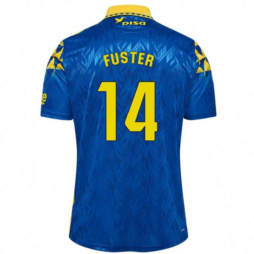 Danxen Kinder Manu Fuster #14 Blau Gelb Auswärtstrikot Trikot 2024/25 T-Shirt