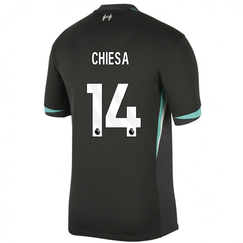 Danxen Kinder Federico Chiesa #14 Schwarz Anthrazitweiß Auswärtstrikot Trikot 2024/25 T-Shirt